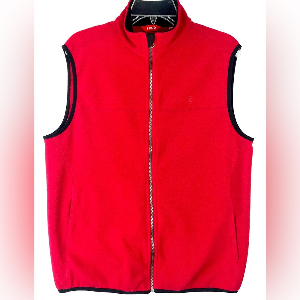 Red Fleece Vest Men’s S, Front Zip Elastic Bottom & Sleeves, Pockets